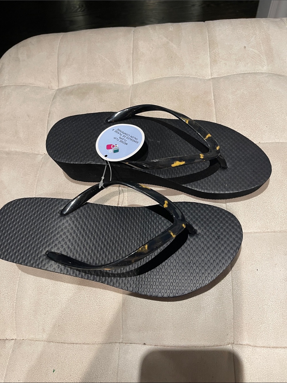 Black Flip Flop Sandals with Subtle Gold Accents - Women
